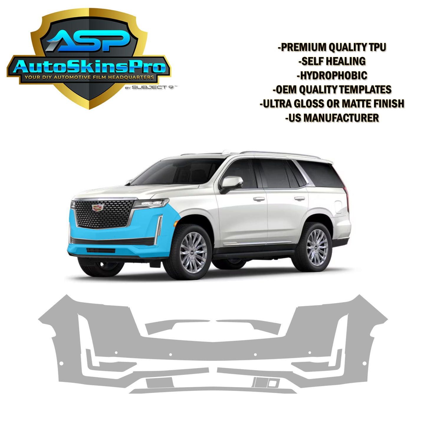 2021-2024 Escalade Pre-Cut TPU Front Bumper Paint Protection Clear Film (ASP)