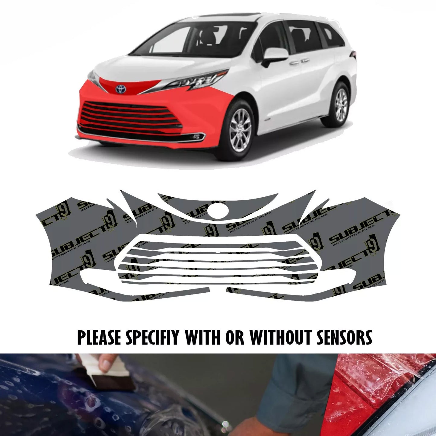 Select vehicle 21-24 Sienna Limited LE XLE Pre-Cut Front Bumper Paint Protection Clear Film PPF
