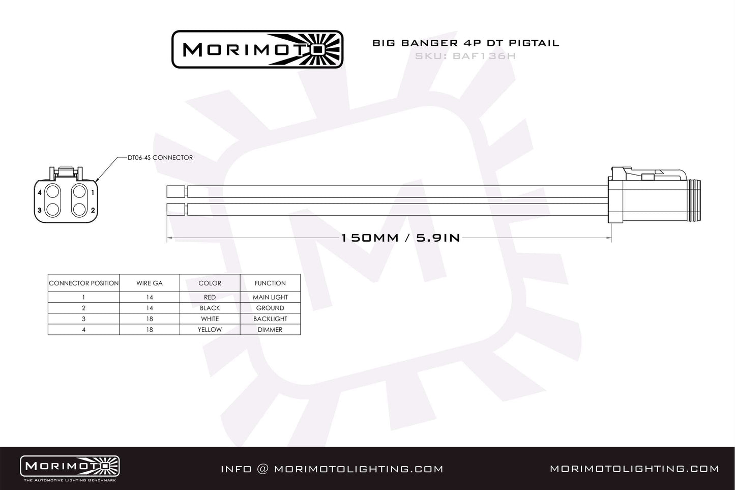 Morimoto 4P DT Pigtail Harness: (BigBanger) (6in Long)