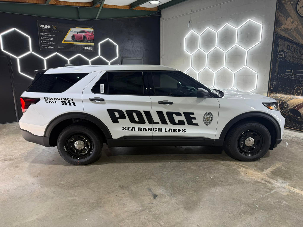 Sea Ranch Lakes Police Department vehicle with custom graphics and window tint by Subject 9 Customs