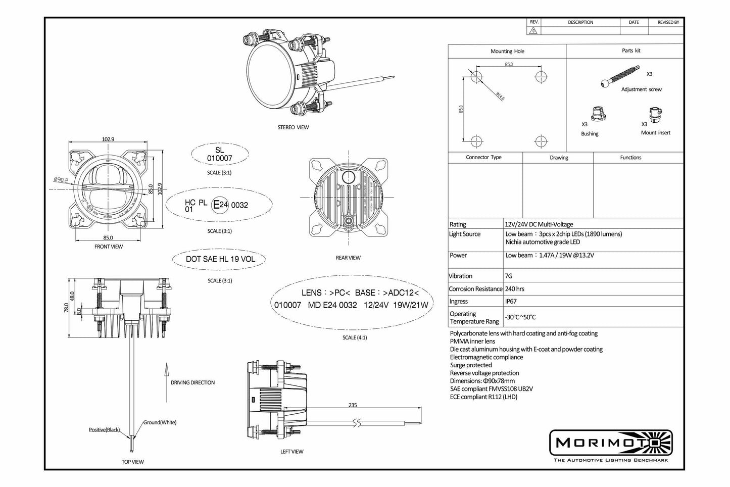 Sealed Beam: Morimoto Sealed3 (90mm / Low Beam)